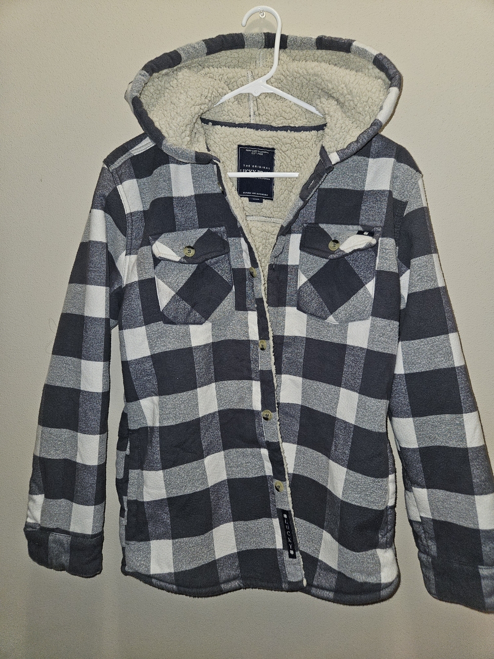 Lucky Brand Cream Sherpa-Lined Jacket with Black Label  *Fits Like Med/Large